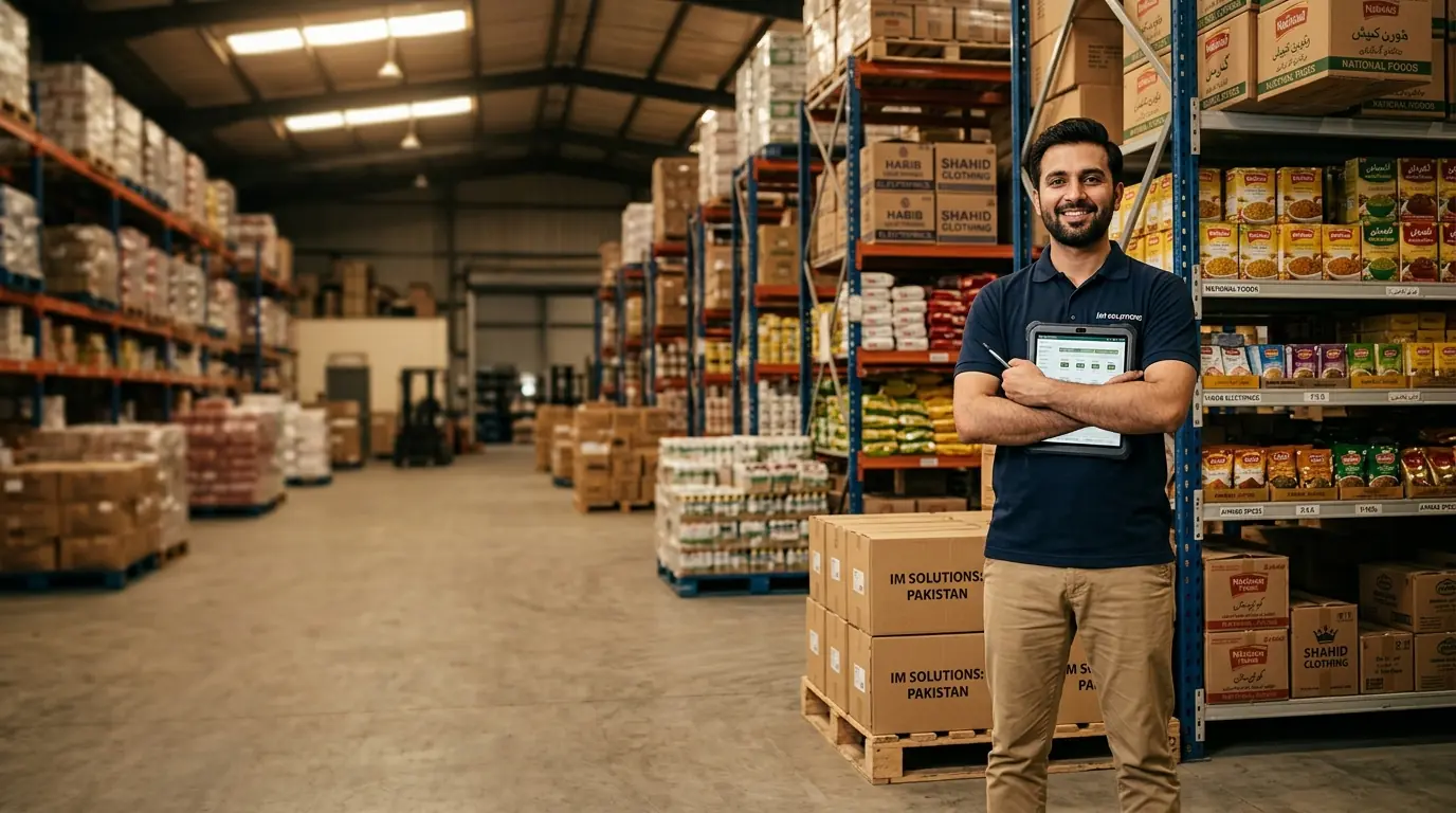 Pakistani retail warehouse inventory manager with eKhata stock inventory