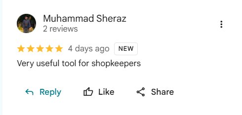 Google review of eKhata by Muhammad Sheraz: Very useful tool for shopkeepers
